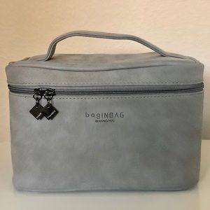 Brand new cosmetic bag in Grey PU suede leather